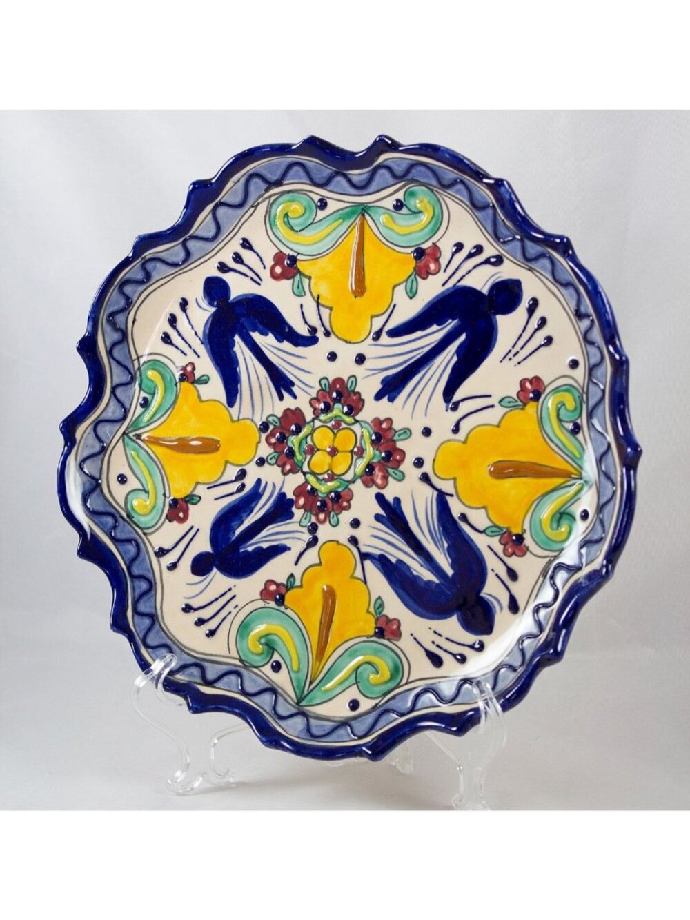 Mexico Handmade Lead Free Ceramic Dinner Plate Wall Hanging Blue Birds 11"